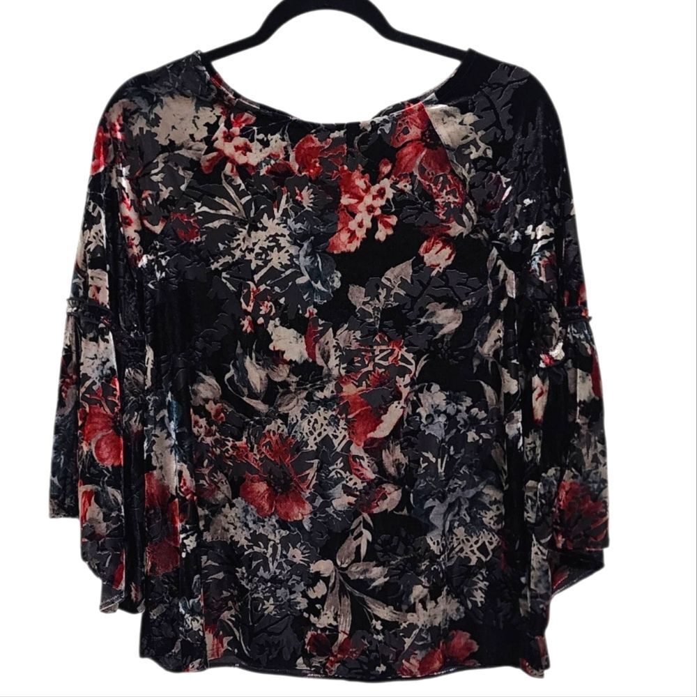 Cupio Top S Dark Floral Burnout Velvet Bell Sleeve Whimsigoth Boho